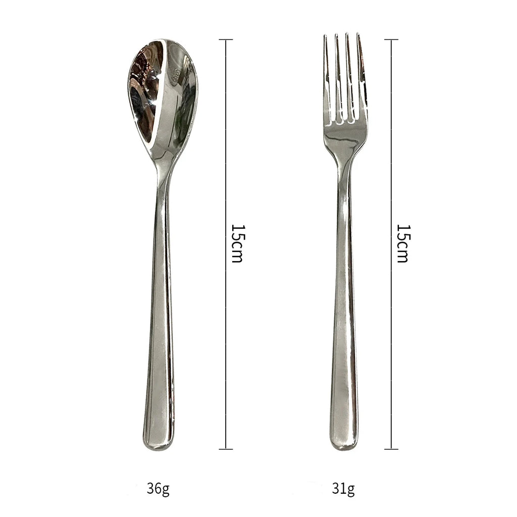2Pcs 304 Stainless Steel Thickened Dessert Spoon Fork – Light Luxury French Long Handle Hotel Coffee Fruit Spoon Set