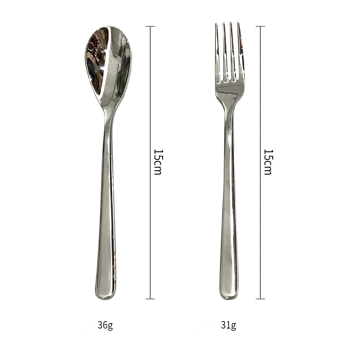 2Pcs 304 Stainless Steel Thickened Dessert Spoon Fork – Light Luxury French Long Handle Hotel Coffee Fruit Spoon Set