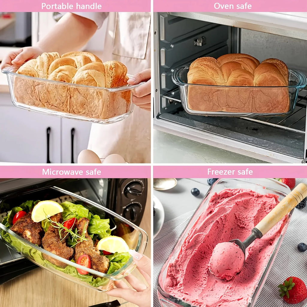 Large 1800ml Glass Loaf Pan Set 2pcs with Lid Oven Safe Baking Dish Ideal for Cakes Toast Meal Prep Christmas Gift