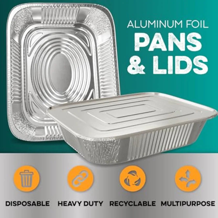 Aluminum Pans With Lids 9x13 [10 Sets] Aluminum Foil Pans Trays With Lids - Half Size Tin Foil Disposable Pans For Baking, Roas