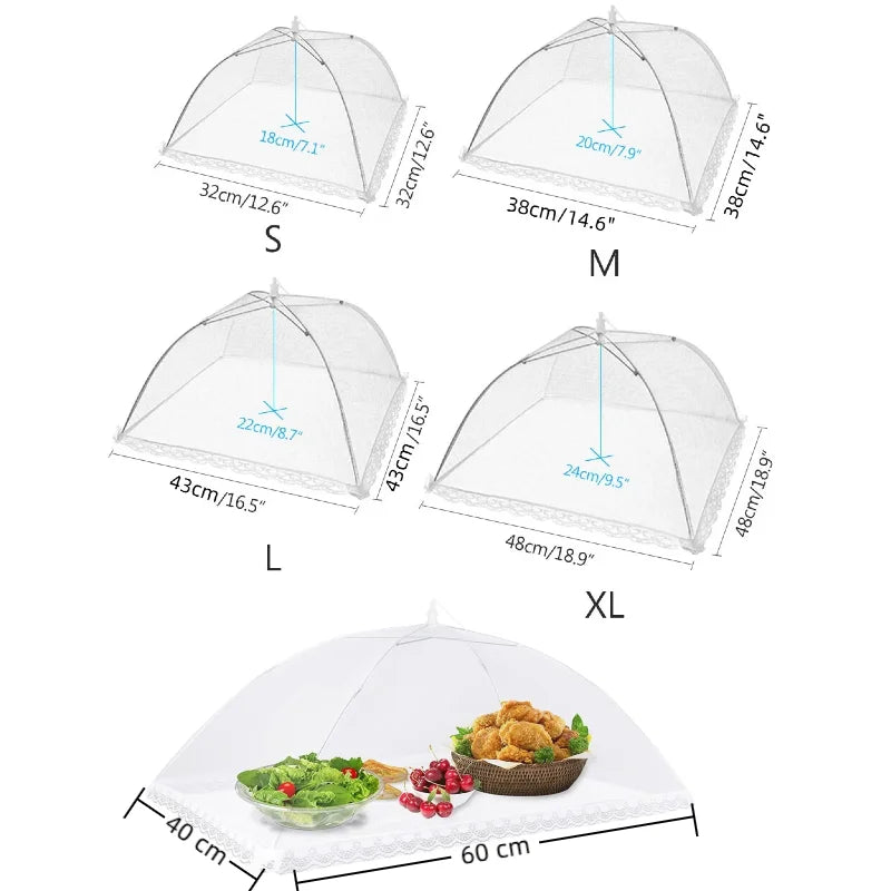 Large pop-up white mesh food cover tent - foldable and washable, suitable for outdoor picnics, barbecues, and parties