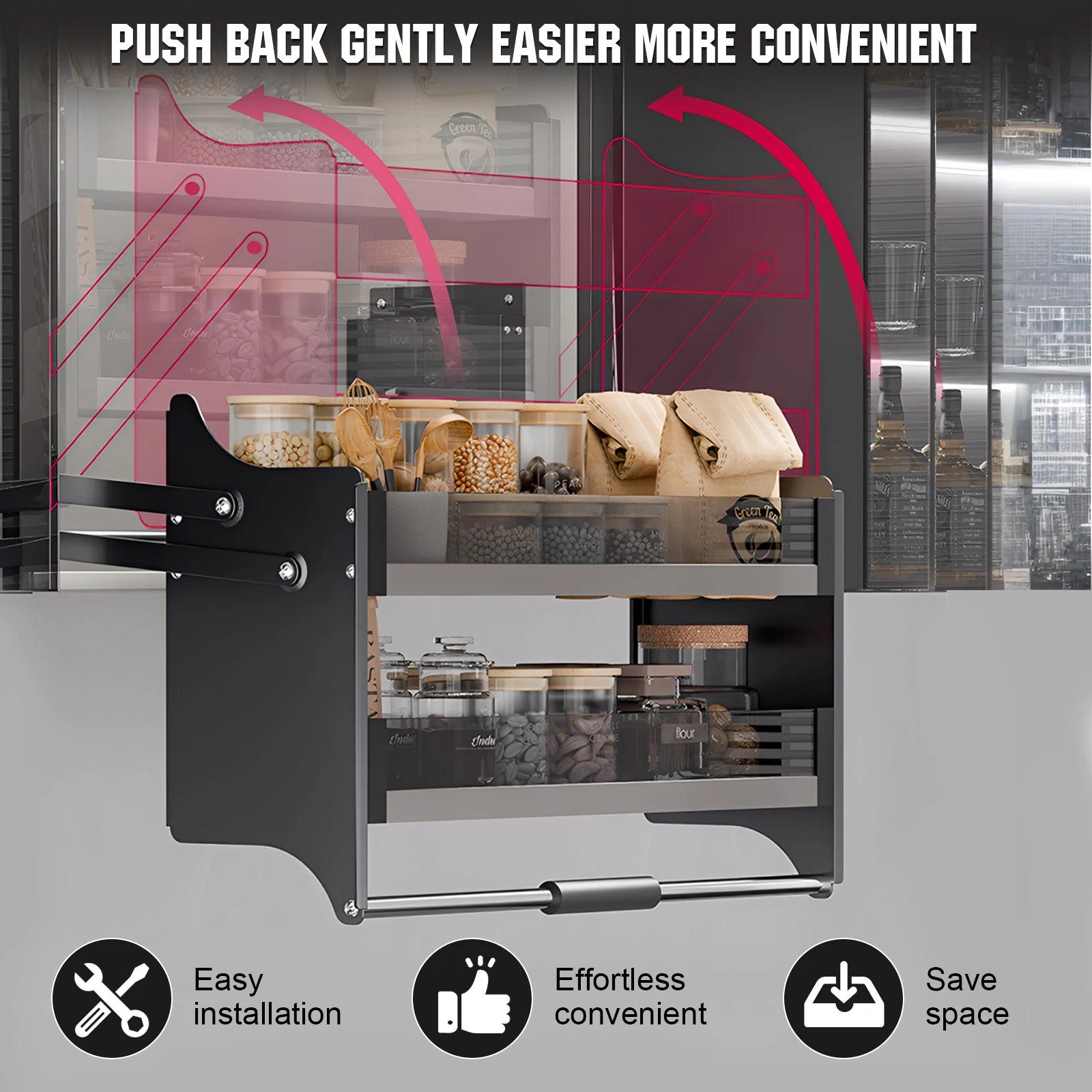 Double Layer Pull Down Shelf Pull Down Cabinet Organizer Upper Kitchen Wall Cabinet Storage Organizer