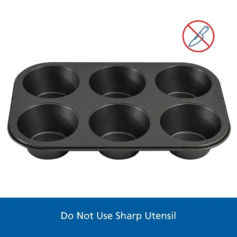 6 Cup Jumbo Muffin Pan, Non-Stick Bakeware,3.4 inch Diameter Cups,Gray,Carbon Steel