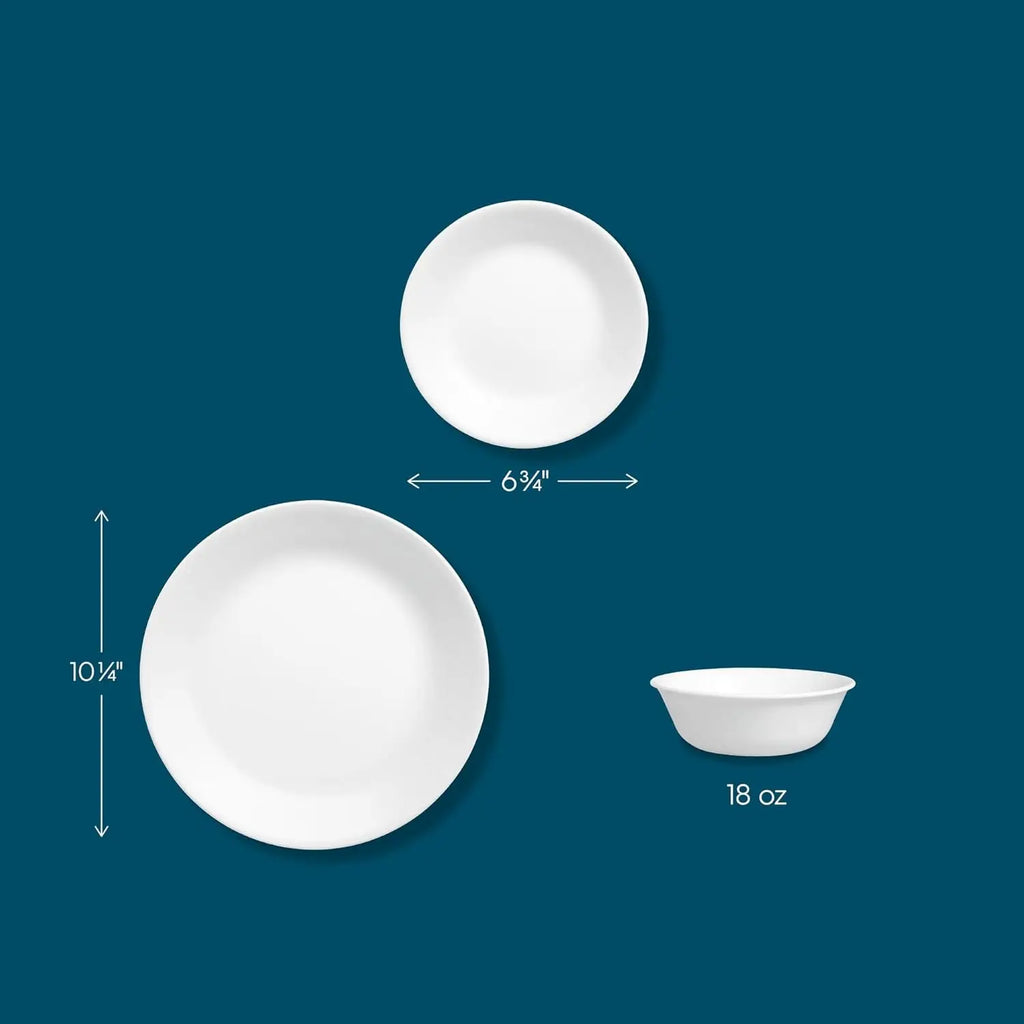 18-Piece Service for 6 Dinnerware Set Triple Layer Glass and Chip Resistant, Lightweight Round Plates and Bowls Set, Win