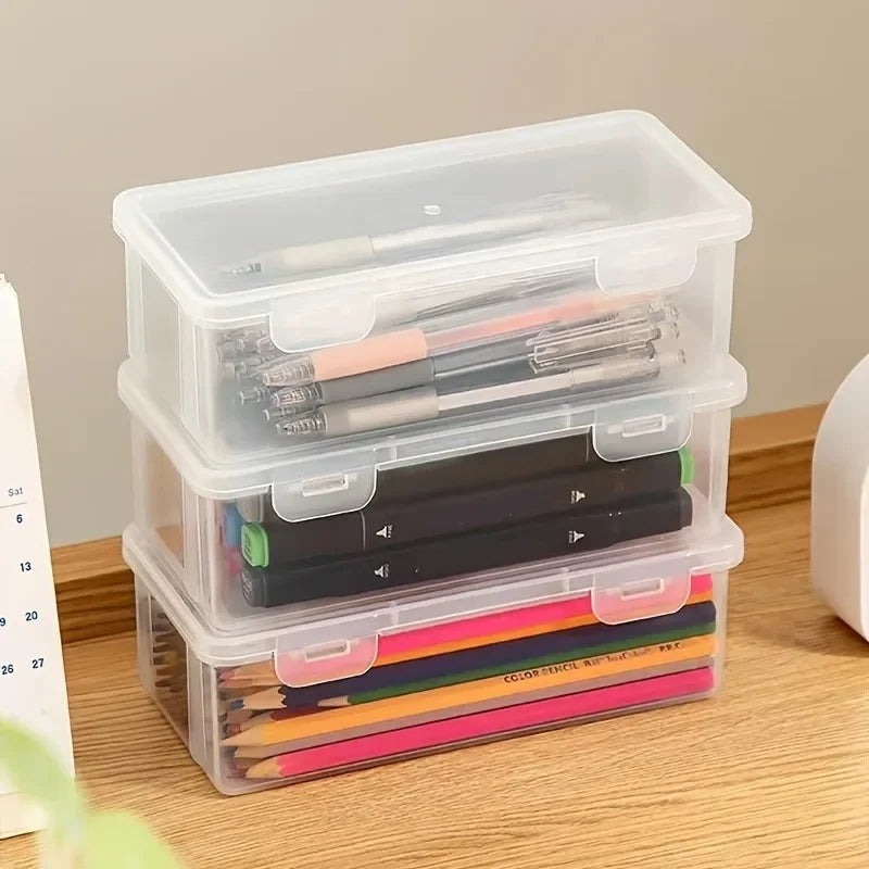 1Pc Transparent Pencil Case Box Large-capacity Stackable Storage Box Office School Pencil Case Supplies Pencil Storage