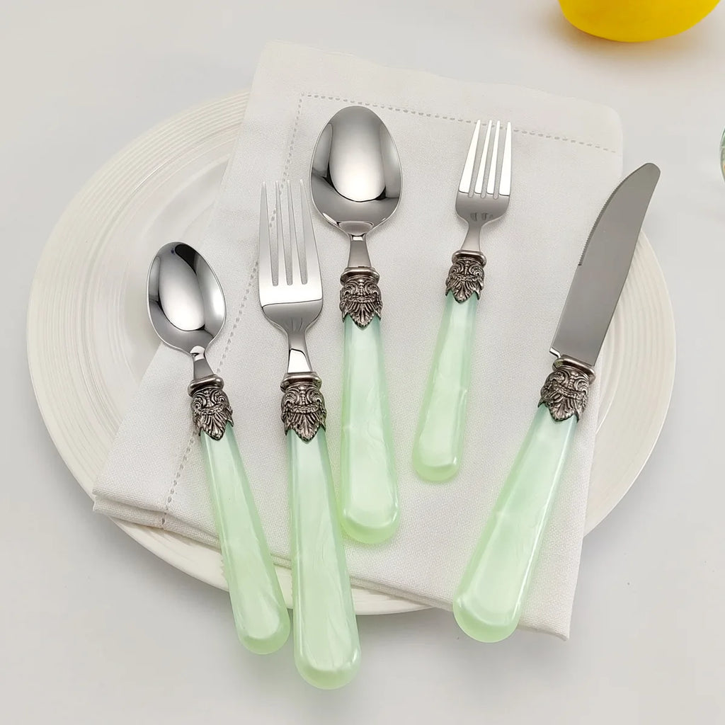 4pcs Green Stainless Steel Dinnerware Set Steak Knife Fork Spoon Dishwasher Safe Flatware