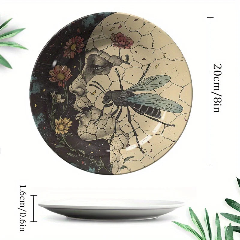 1pc Insect Art Ceramic Decorative Plate Cracked Glaze Design Home Tabletop Decor Non-Food ContactFor Home, Living Room, Study,