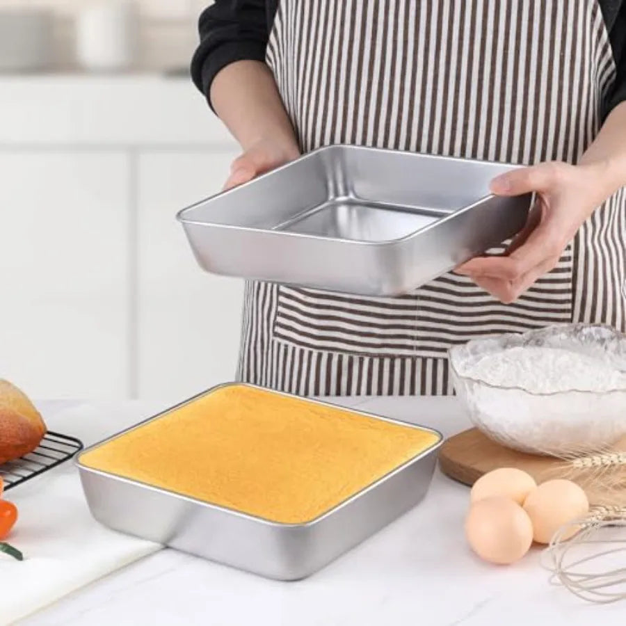 Pack x Inch Square Baking Cake Pan Stainless Steel Brownie Bread Cake Molds Square Bakeware for Lasagna Pie Oven and Dishwasher