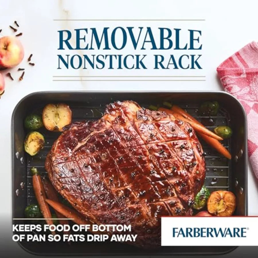 Bakeware Nonstick Steel Roaster with Flat Rack, 11-Inch x 15-Inch