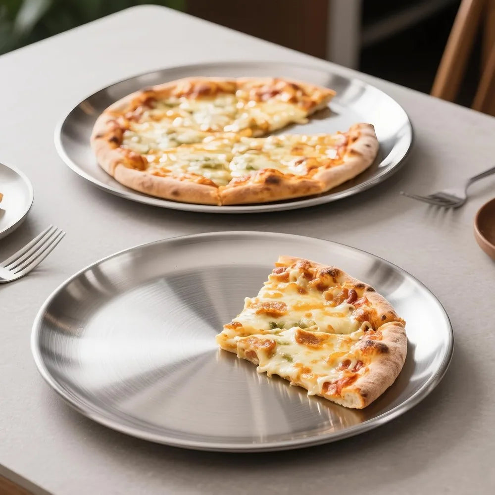 13½ Inch Pizza Pan Set of 2, Non-Stick Stainless Steel Round Baking Tray for Oven, Dishwasher Safe, Easy Clean