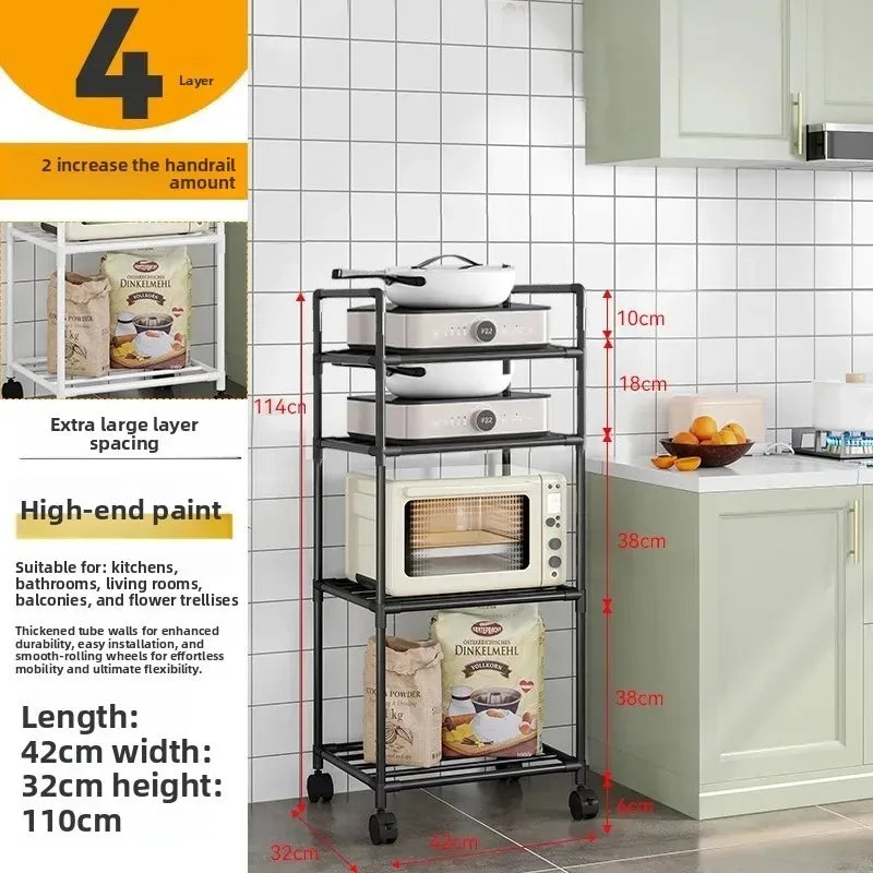 Multi-layer removable floor-to-ceiling household microwave oven rack, kitchen cart storage rack