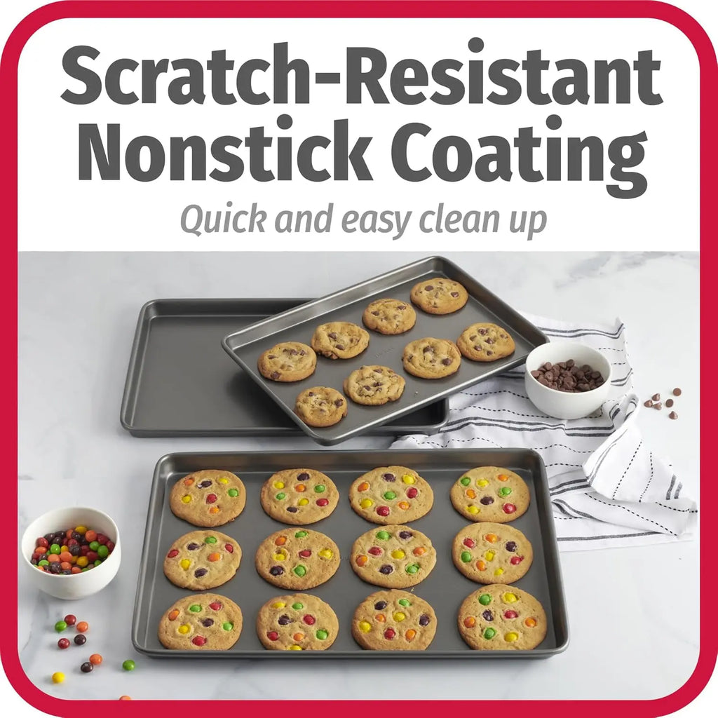 GoodCook Everyday Nonstick Baking Sheet Set, 3 Pack Includes Small (13×9) Medium (15×1) and Large (17×11) Pans Carbon Steel Construction Cookie Sheets Bakeware Set, Gray