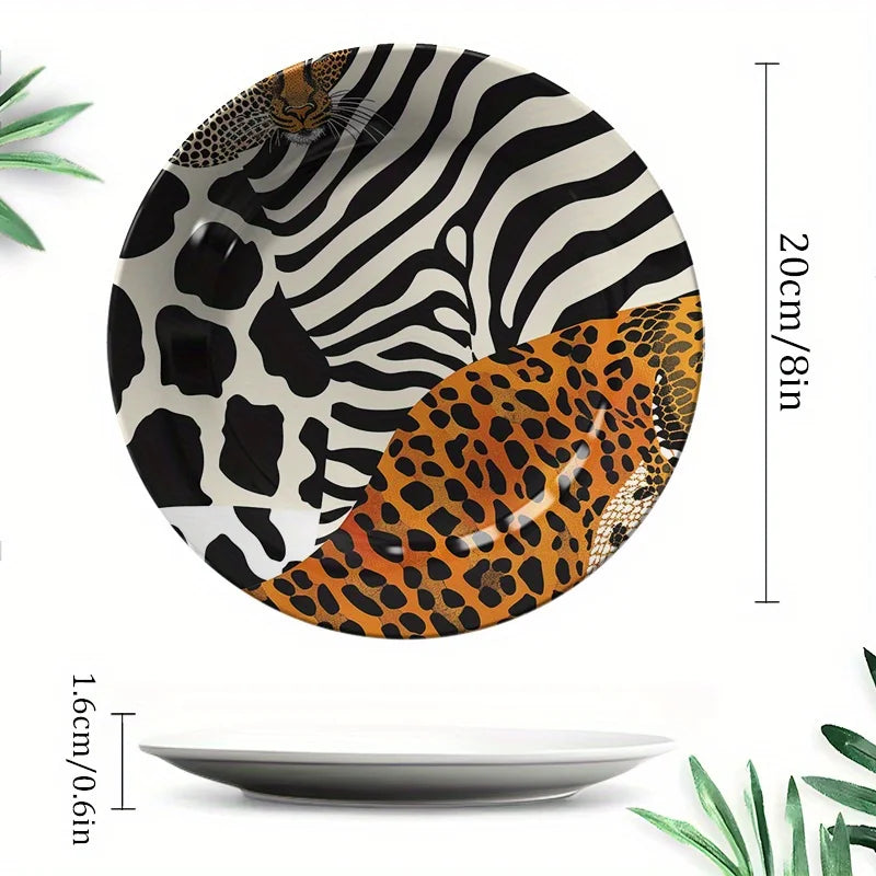 1pc Non-Food Contact Animal Print Ceramic Decorative Plate - Zebra & Leopard Artistic Design, Round Tabletop Display for Home,
