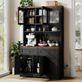 70.8 Tall Kitchen Pantry Cabinet with Charging Station and Thickened Countertop in Black for Dining Area