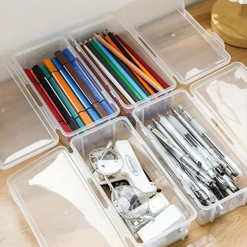 1Pc Transparent Pencil Case Box Large-capacity Stackable Storage Box Office School Pencil Case Supplies Pencil Storage