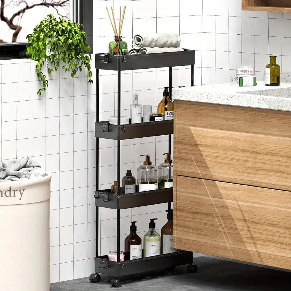 Slim Rolling Storage Cart 4 Tier Organizer Mobile Shelving Unit Utility Cart Tower Rack for Kitchen Bathroom