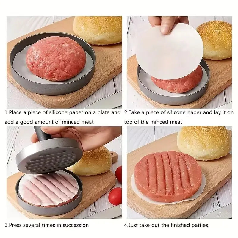 Burger Press Non-Stick Hamburger Patty Maker with Wax Paper Aluminum Burger Maker for Kitchen BBQ Grill