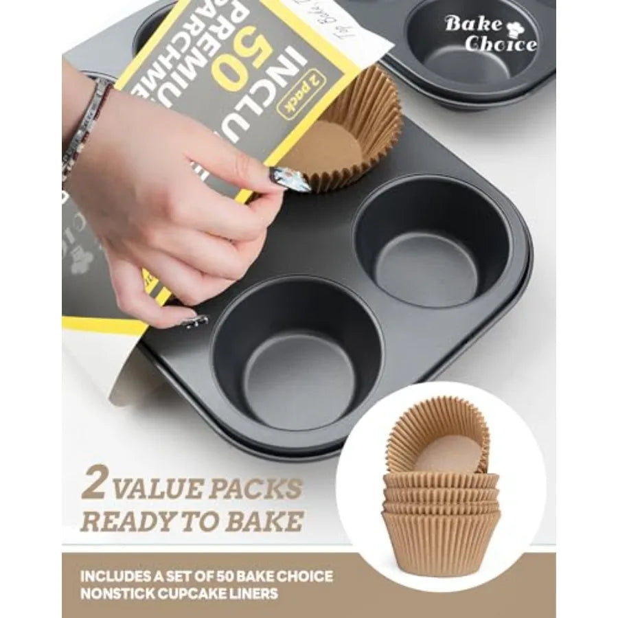 2 Pack Jumbo Muffin Pan for Baking, Extra Large Cupcake Pan includes 50 Natural Jumbo Cupcake Liners, Muffin Tin Nonstick 6 Cup