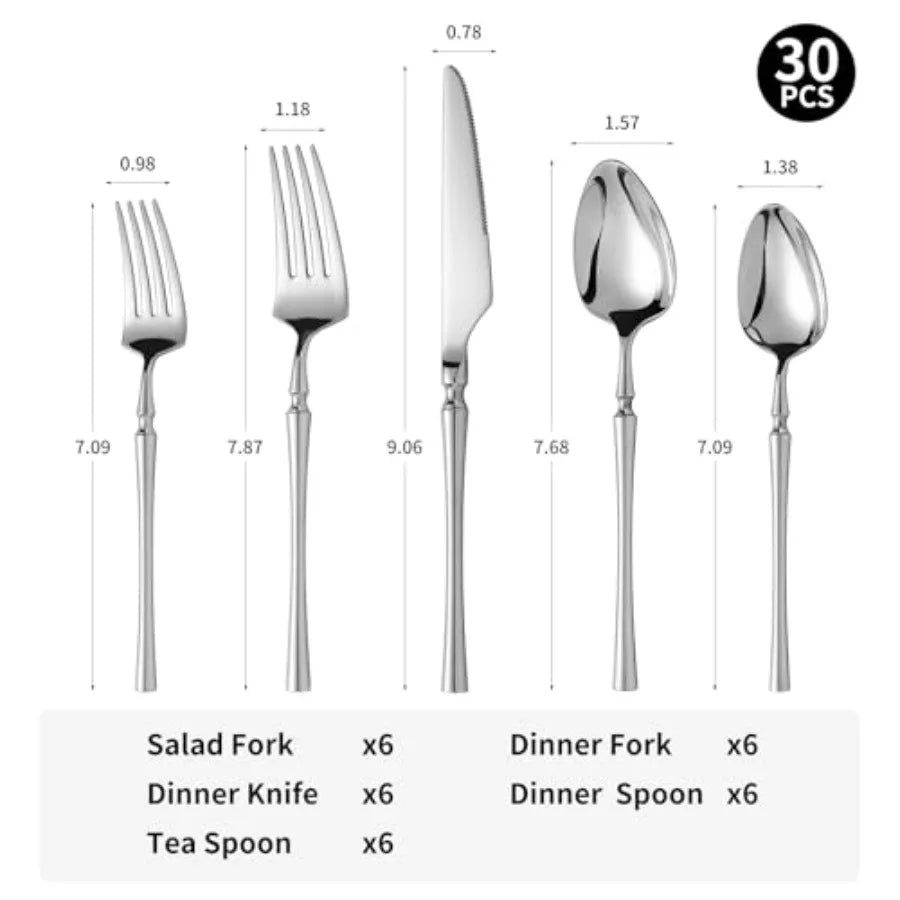 ware Set 30 Pcs Flatware Set 18/10 Stainless Steel Utensils Set Forks and Spoons ware Set Mirror Finish Cutlery Set For Restaur