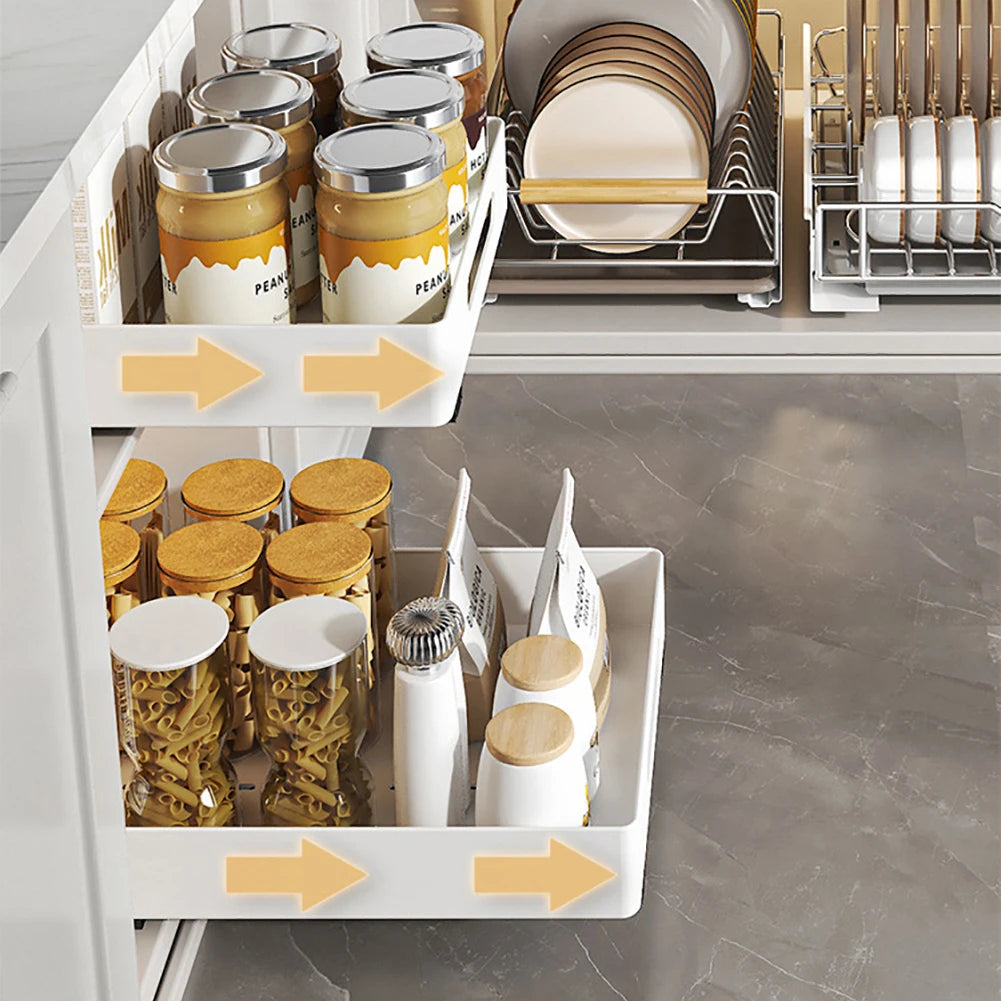 Pull Out Cabinet Organizer, Heavy Duty Slide Out Drawers Fixed With Adhesive Film, Storage Organization Tray for Kitchen Pantry