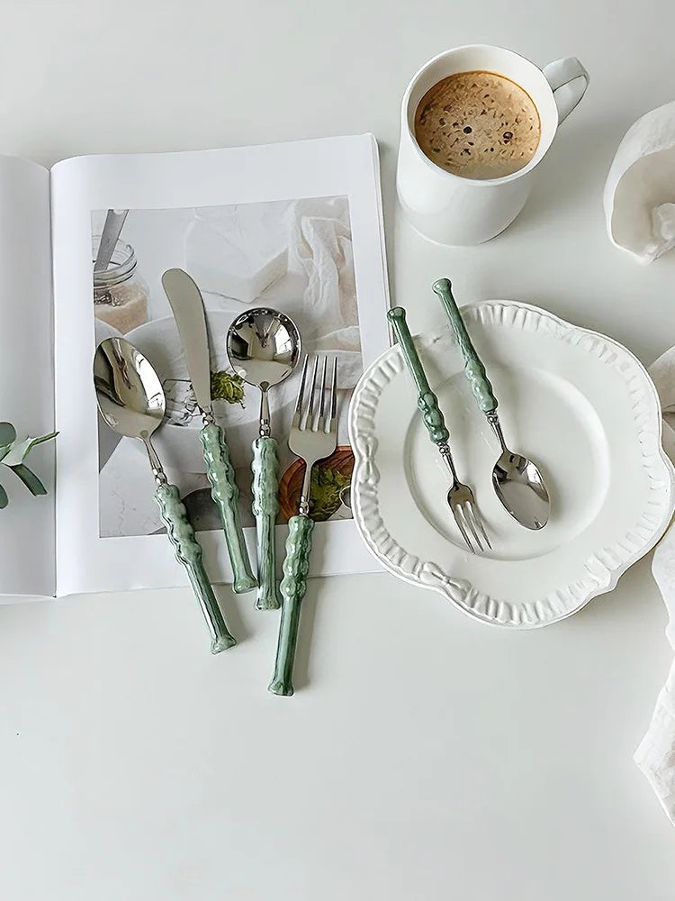 Acrylic een 304 Stainl Steel Cutlery Set Western Dinner Steak Knife Fork Coffee Spoon Dert Fork High End Dining Utensils