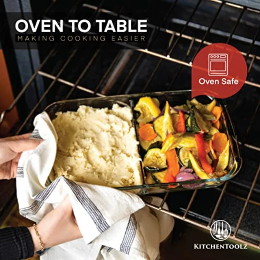 Divided Glass Casserole Baking Dish, Rectangular Bakeware Set 2.3 Qt Each, Oven to Table Clear Glass Lasagna Pan with Divider-2