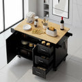 54 Mobile Kitchen Island Cart with Drop Leaf, 3 Drawers, 1 Cabinet, and Spice Rack in Black