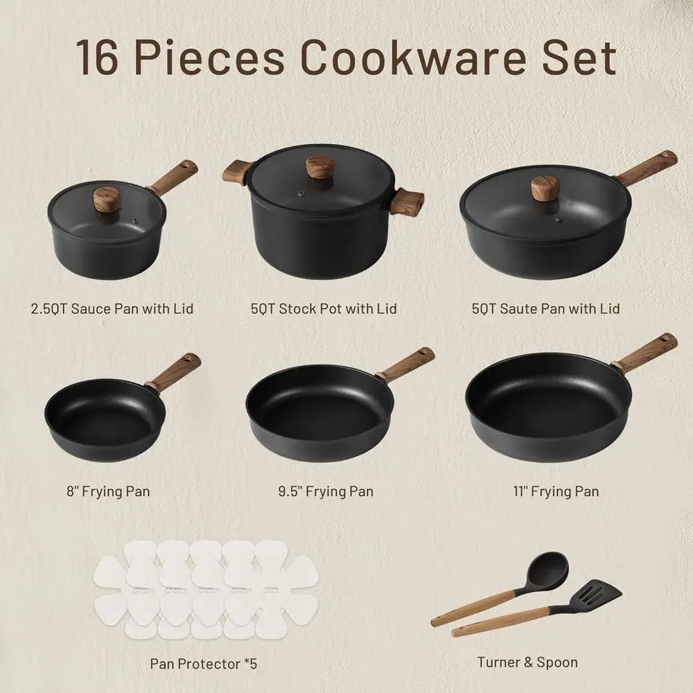 16-Piece Nonstick Cookware Set with Induction-Ready Pots and Pans