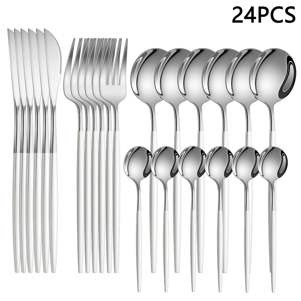 4/6/16/24pcs Household stainless steel cutlery set Thin Portuguese cutlery includes steak knife, fork, soup spoon, coffee spoon