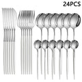 4/6/16/24pcs Household stainless steel cutlery set Thin Portuguese cutlery includes steak knife, fork, soup spoon, coffee spoon