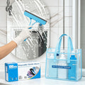 Bathroom Cleaning Essentials Kit: 100PCS Disposable Nitrile Gloves, Handheld Spray Squeegee with Water Tank & PVC Waterproof Storage Caddy, Complete Set for Glass Mirror and Kitchen Sink