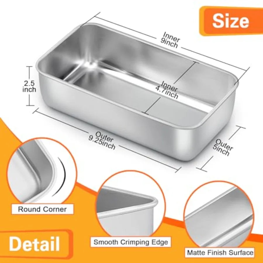 Pack Stainless Steel Loaf Pans 9x5 Inch Bread Bread Pans Metal Bakeware for Baking Bread Cake Meatloaf Brownies Healthy and Non