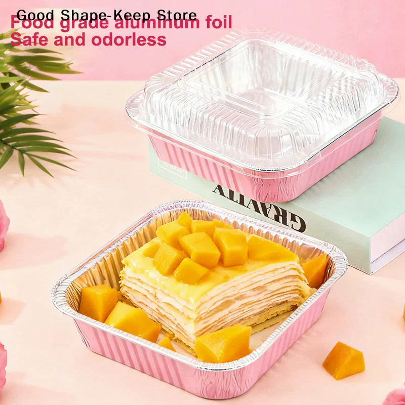 10Set Loaf Pans With Lids And Spoons Heat-Resistant Cake Pans Non-Stick Square Aluminum Foil Baking Pan Bread Container