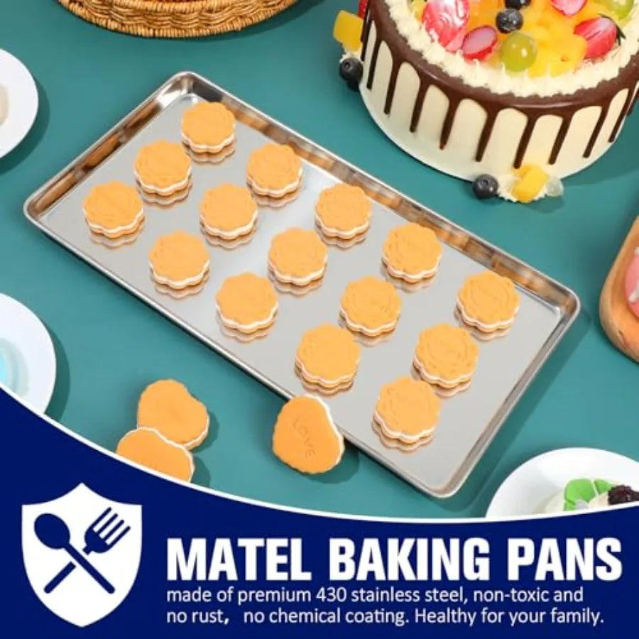 18 Pcs Baking Sheet Pan Set Cookie Sheet Large Toaster Oven Pans Stainless Steel Tray Barbecue Grill Pan Rectangle Trays Oven N