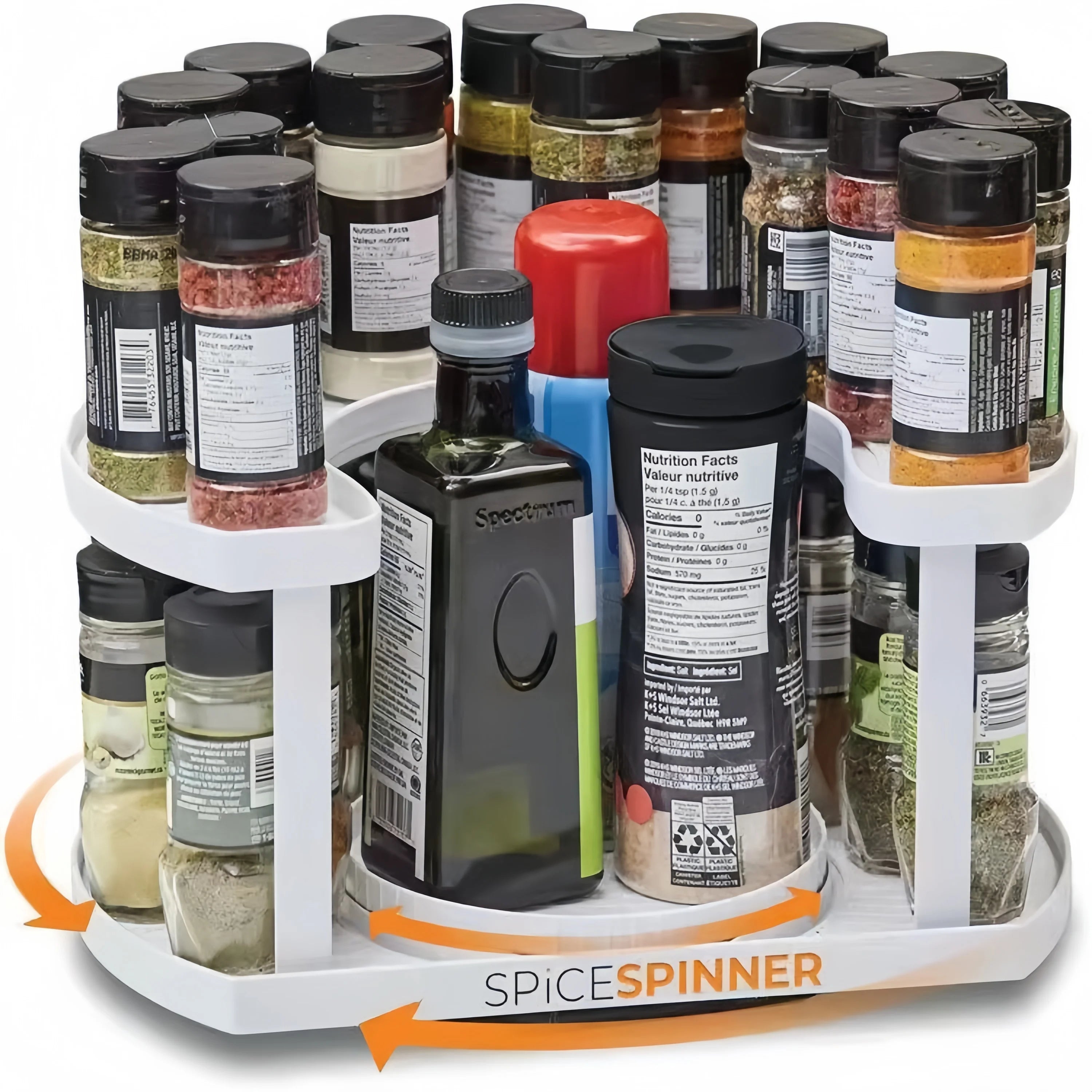 Kitchen Spice Rack White 2-Tier 360° Rotating Adjustable Height Lazy Susan Cabinet Organizer