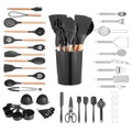 Kitchen Cooking Utensils Set 50 PCS Silicone Spatula Set with Holder 428°F Heat Resistant Gadget Spoons Tools Wooden Handle Hom