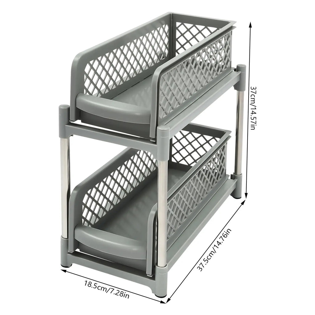 Yiyibyus 2-Tier Pull Out Cabinet Organizer,Under Sink Organizer,Pull-Out Organizer, Kitchen Cabinet Drawer (Grey.2-Tier)