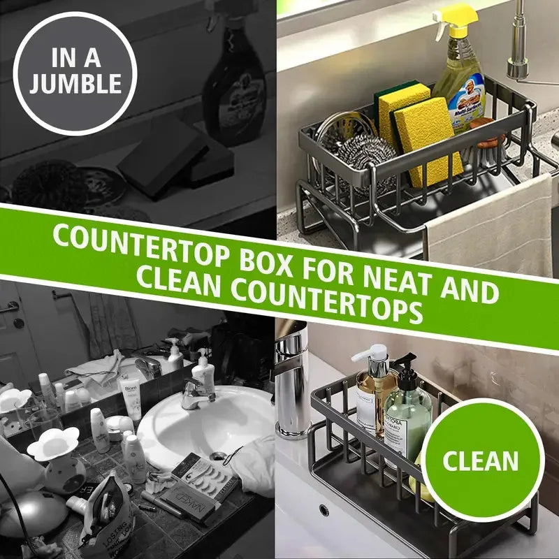 Stainless Steel Kitchen Sink Organizer: 24cm/12cm/10cm Drainage Rack for Cleaning Supplies & Sponge Storage
