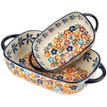 Retro pastoral style Ceramic Baking Dish Rectangular Bakeware Set Baking Pan, 2-piece Hand-painted Porcelain Baking pan with ha