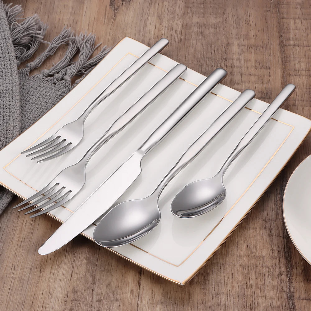 4/6/16/18/20/24Pcs Sliver Dinner Set Cutlery Set Stainless Steel 304 Tableware Western Knife Spoon Mirror Elegant Dinner Set