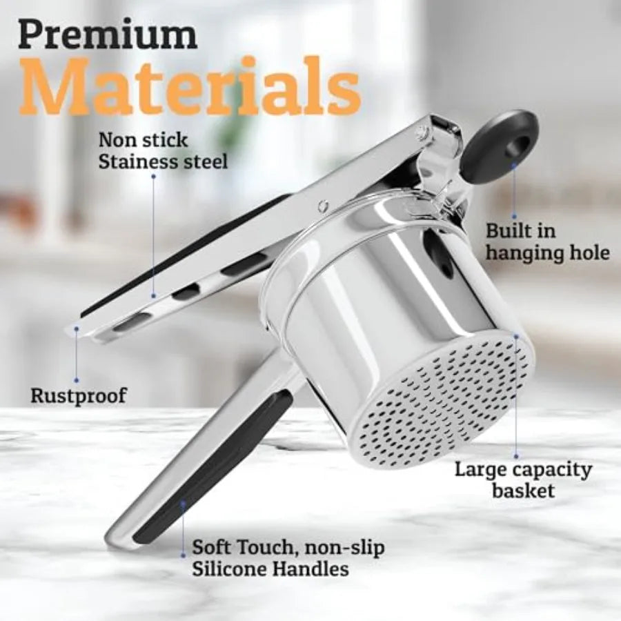 PriorityChef Large 15oz Potato Ricer, Heavy Duty Stainless Steel Potato Masher and Ricer Kitchen Tool, Press and Mash Kitchen G