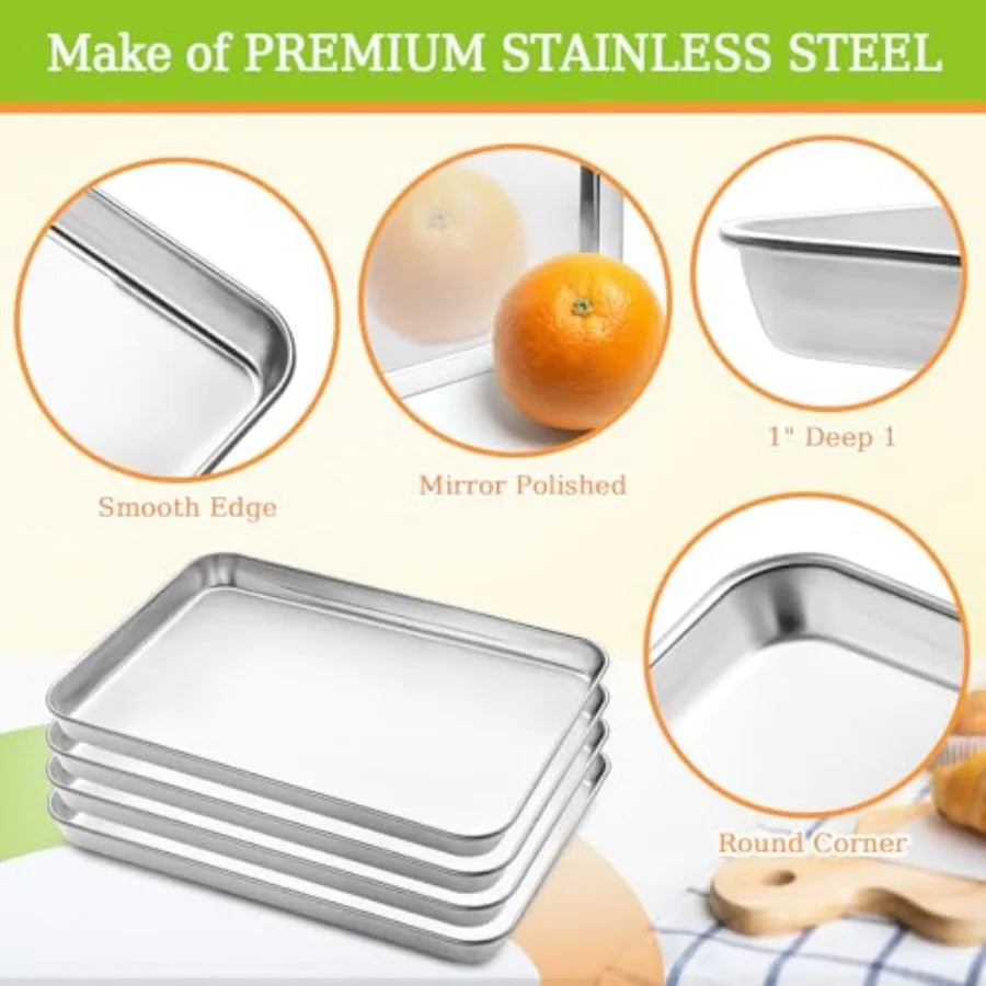 Stainless Steel Baking Sheet Set of 4 Large Baking Pan and Cookie Sheet and Baking Tray for Oven Half Sheet Pan Size x 13 x 1 H