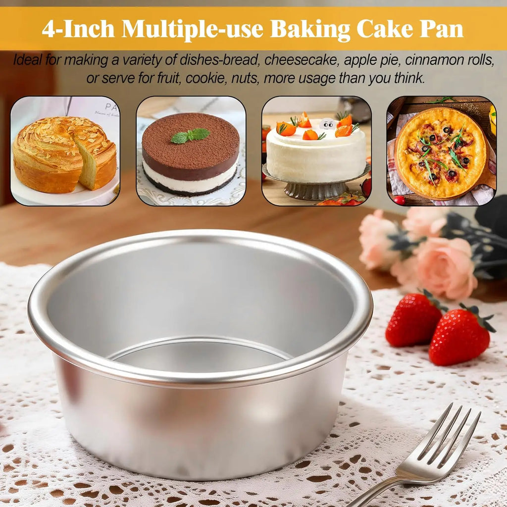 4 Inch Round Cake Pan Set of 8, Nonstick Aluminum Baking Pans with 100 Parchment Sheets, Removable Bottom for Mini Cheesecakes, Desserts, Pizzas & Quiches